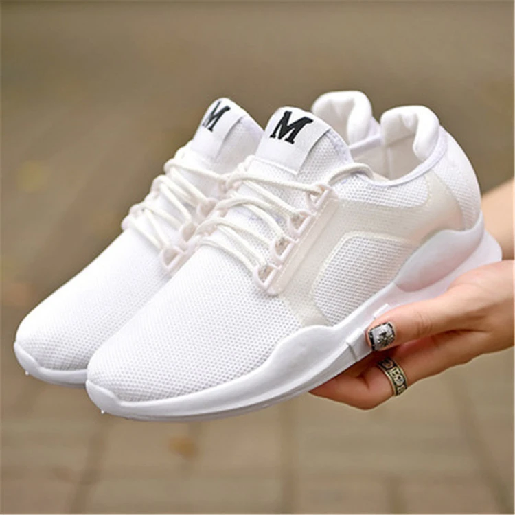 Cheap Wholesale Couples Flying Weave Mesh Sports Shoes Trend Men Casual Student Running White Shoes