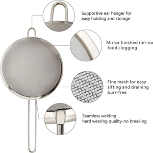 Cheap wholesale Kitchen accessories tools colander stainless steel fine mesh strainer set for food pasta noodle flour matcha