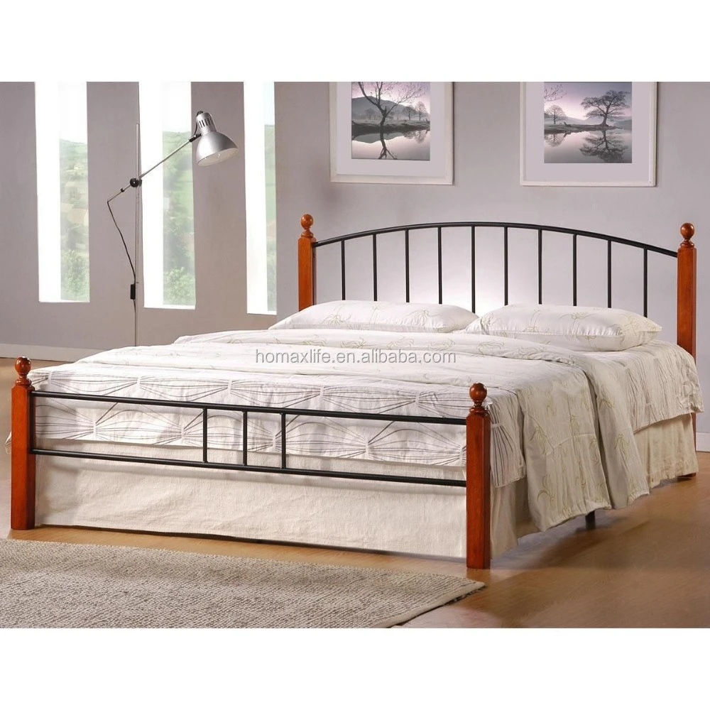 china modern designs bedroom furniture iron metal double bed designs with wooden leg