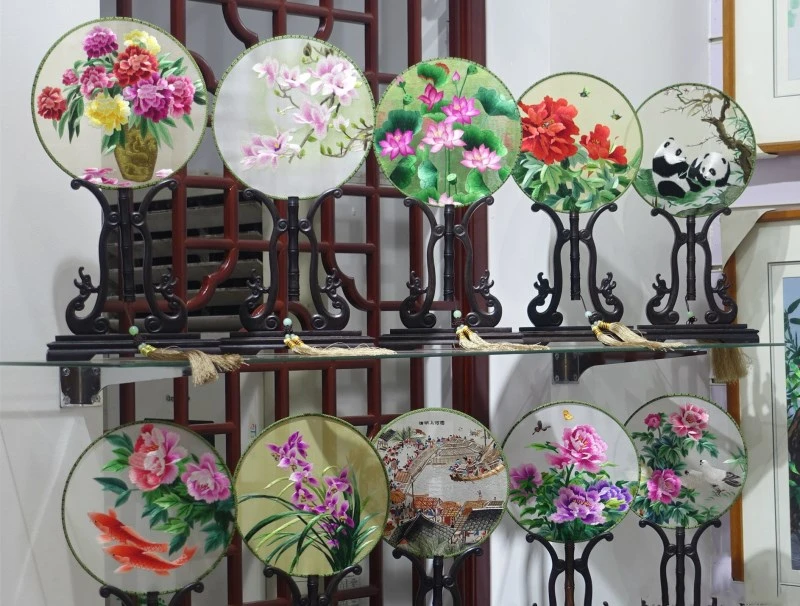 ChinFun pure silk handmade embroidery antique craft stand fan