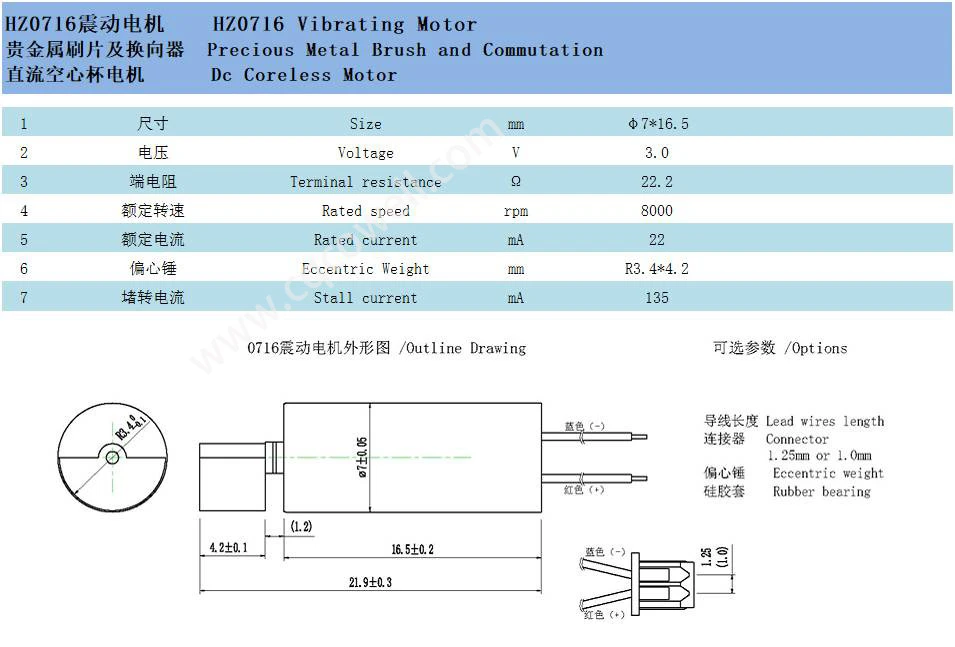 Chongqing CO-WELL 0716 3.0v Micro Dc Electric Vibration Motor For Smart Toy