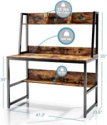 Computer Desk with Hutch and Bookshelf Gaming Table Writing Workstation with Storage Shelf 3 Cubes Bookcase Open Display Shelf
