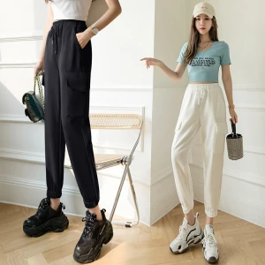 Cotton Custom Casual Women Long Pants 2021 New Arrivals Fashion Ladies Narrow Footed Pants Jogger Long Pants With Pockets