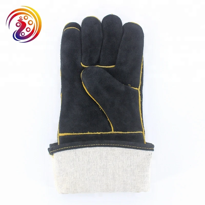 Cow split leather long sleeve  welder gloves leather hand gloves BBQ heat resistant glove