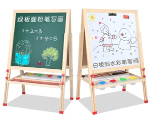 Creative popular easel with double side and natural solid wood for kid antique blackboard