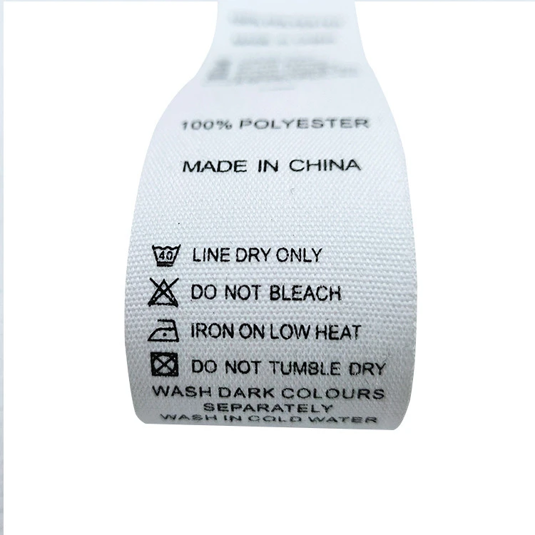 Custom design silk screen printed wash care satin label for garment