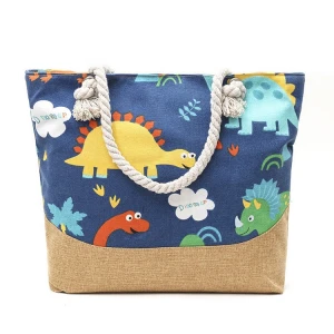 Custom Logo beach bag Factory direct sale cartoon print stitching bag canvas shoulder bag