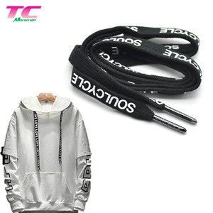 Custom Metal Aglets Shoe Laces Printed Flat Polyester Shoelace Black Drawstring For Hoodies