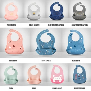 Customizable Waterproof Soft Adjustable Toddler Feeding Bib Easily Clean Cute Silicone Baby Bibs for Babies Girl and Boy