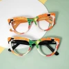 Customized Modern Japanese Lacquerware Pattern Design Acetate Cat Eye Frames with Spring Hinge Optical Eyeglasses