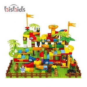 DIY colorful childhood home play slideway small ball castle educational build block set with 328 pcs