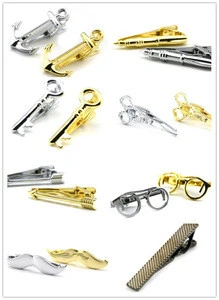 Elegant Men god &amp; silver Anchor Tie Clips, glass tie bar, feather and pen pen shaped tie bar for men, Key Pen Arrow Gold Collar