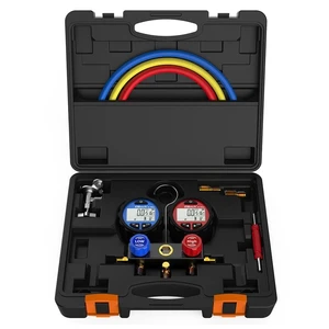 Elitech DMG-3B AC Manifold Gauge Set 2 Way Fits R134A R410A and R22 Refrigerants with Hoses Coupler Adapters+ Carrying Case