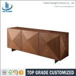Extra long wanut C wood cabinet design 3 doors tiny sideboard