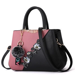 Factory direct price women bag handbag 4 in 1 3 flower with fur leather handbags