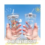 Factory Direct Sales Korean Version Of The Cute Water Cups With Lid And Straw Baby Glass Water Cup