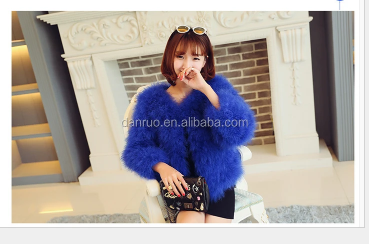 factory price fashion long-sleeved ostrich hair fur round collar faux fur short coat women winter jacket