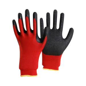 Factory top quality Red Nylon Crinkle Coated black latex gloves