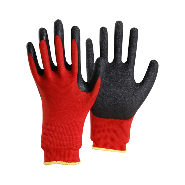 Factory top quality Red Nylon Crinkle Coated black latex gloves