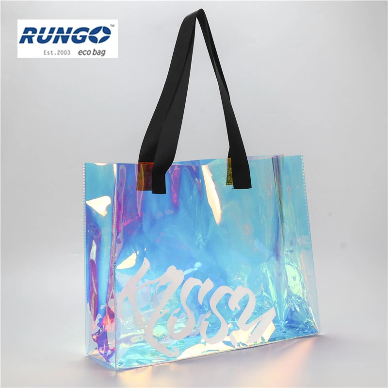 Fashion Custom Transparent PVC Holographic Tote Shopping Bag
