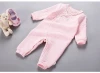 fashion long sleeve high quality girls pink cotton jumpsuits China lace baby romper wholesale