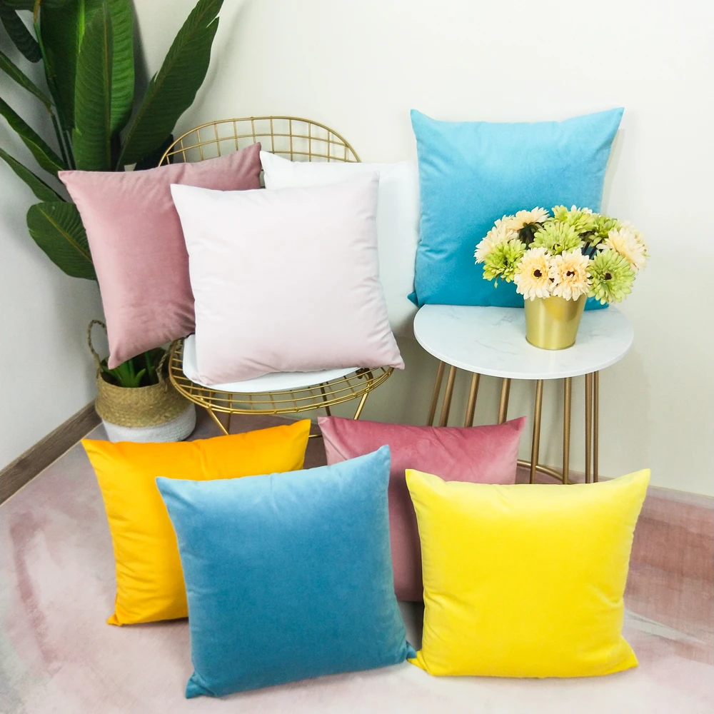 Fashion Wholesale Solid Color Soft Plush Foor pillow18x18 Sofa Home Decor Velvet Cushion Cover Throw Pillow Covers Pillowcases