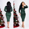 Fashionable Sexy Full Sleeve Women V-Neck Two Piece Set Bodycon Short Tight Pencil A-line Skirt Dress with belt