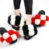 Faux Fluffy Fur Ball Pom Pom Slides Rabbit Sandals Comfortable Fur Slippers For Women