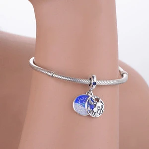 Fine Jewelry Fashion 925 Sterling Silver Animal Fox Rabbit Blue Sky Moon Star Pendant Charms