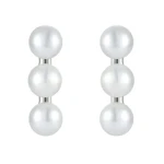 Fine Three Pearls 925 Sterling Silver Fashion Huggie Hoop Earrings Handmade Freshwater Pearl Jewelry Gifts for Women