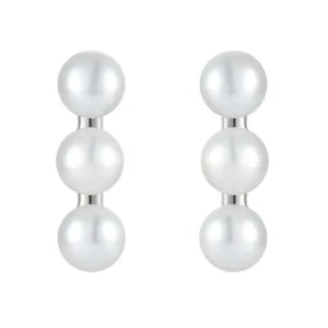 Fine Three Pearls 925 Sterling Silver Fashion Huggie Hoop Earrings Handmade Freshwater Pearl Jewelry Gifts for Women