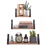 Floating Shelf Wall Mounted Set of 3 Multifunctional for Home and Kitchen Wood and Metal Material with Modern Design Easy