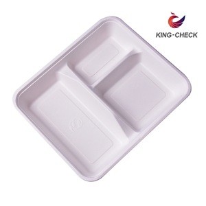 Free sample products bio degradable compostable sugarcane bagasse bamboo fiber 3 compartment disposable meat meal tray