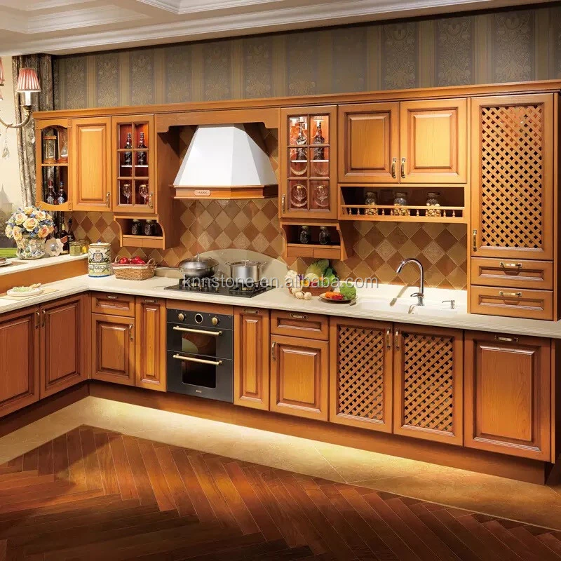 French Country Style Kitchen Furniture,Kitchen Cabinet with Stone Countertop