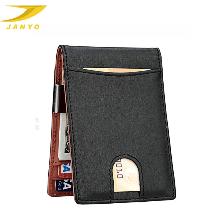 Front pocket wallet men&#x27;s black thin minimalist billfold leather slim money wallet genuine leather