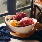Fruit Basket Bamboo Stand Holder,ceramic Countertop Fruit Dish Vegetables Candy Shelves Fruit Storage