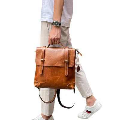 Ga82 Business Luxury Travel School Bag Custom Logo Backpacks Genuine Cowhide Wholesale Fashion Waterproof Designer Men Leather Backpack