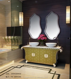 Gold Stainless Steel Double Sinks Commercial Bathroom Vanities