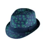 Green M letter printed fedora mens hat color thin ribbon decorated straw fedora hat