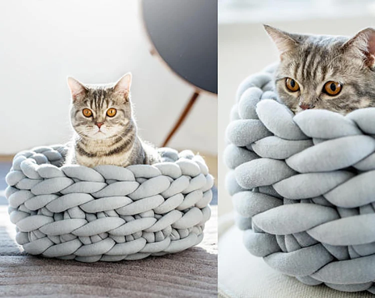 Hand-woven Kint Dog Cat Kennel Pet Nest Filling Core Cotton Hand Woven Ppet Kennel Cat Bed