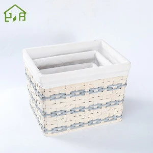 Handmade colored eco-freidly basket wooden woven storage basket wood chip basket  with white liner