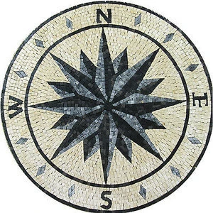 Handmade Natural Art Compass Rose Shape Mosaic Tile With Nautical Medallion Stone Marble Flooring Colors