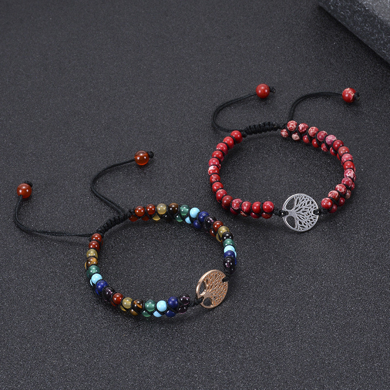 Handmade Natural Stone Boho Yoga Wrap Bracelet & Bangle Tree of Life African Japser Braided Charm Women Men Gift Bracelet