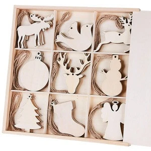 Handmade wooden slices christmas ornaments for xmas tree hanging  decoration