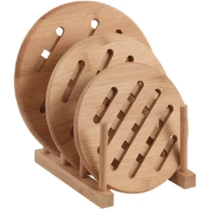 Heat Resistant Pot Cup Pads Bamboo Trivet Mat Square and Round Kitchen Dining Room Table Top