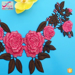 HG0305 neckline Flower Embroidery Neckline Applique Water Soluble Lace Trim Collar Dentelle Garment Accessories