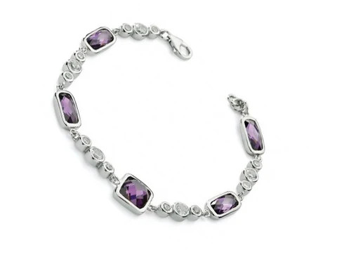 hi quality gemstone silver jewelry manufacturer natural amethyst bracelet sterling silver fine bezel set bracelet