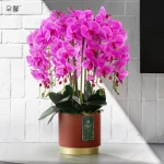 High-end artificial flowers with vase simulation phalaenopsis suit PU feel plastic flower arrangement indoor decoration