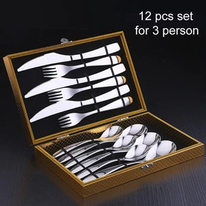 High grade best quality 12/24 pcs dinner knife fork spoon set gift with wood box stainless steel flatware set