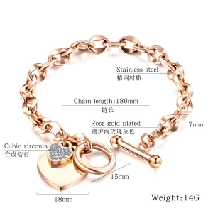 HongTong Fashion Love Stainless Steel Bracelet Gold Plated Diamond Hand Jewelry OT Buckle Titanium Steel Bracelet Women